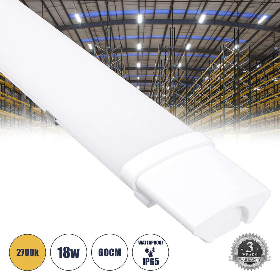 60163 LED Γραμμικό Βιομηχανικό Φωτιστικό Tri-Proof 60cm 18W 1936lm 120° AC 220-240V Αδιάβροχο IP65 Μ60 x Π6 x Υ4cm Θερμό Λευκό 2700K - 3 Χρόνια Εγγύηση