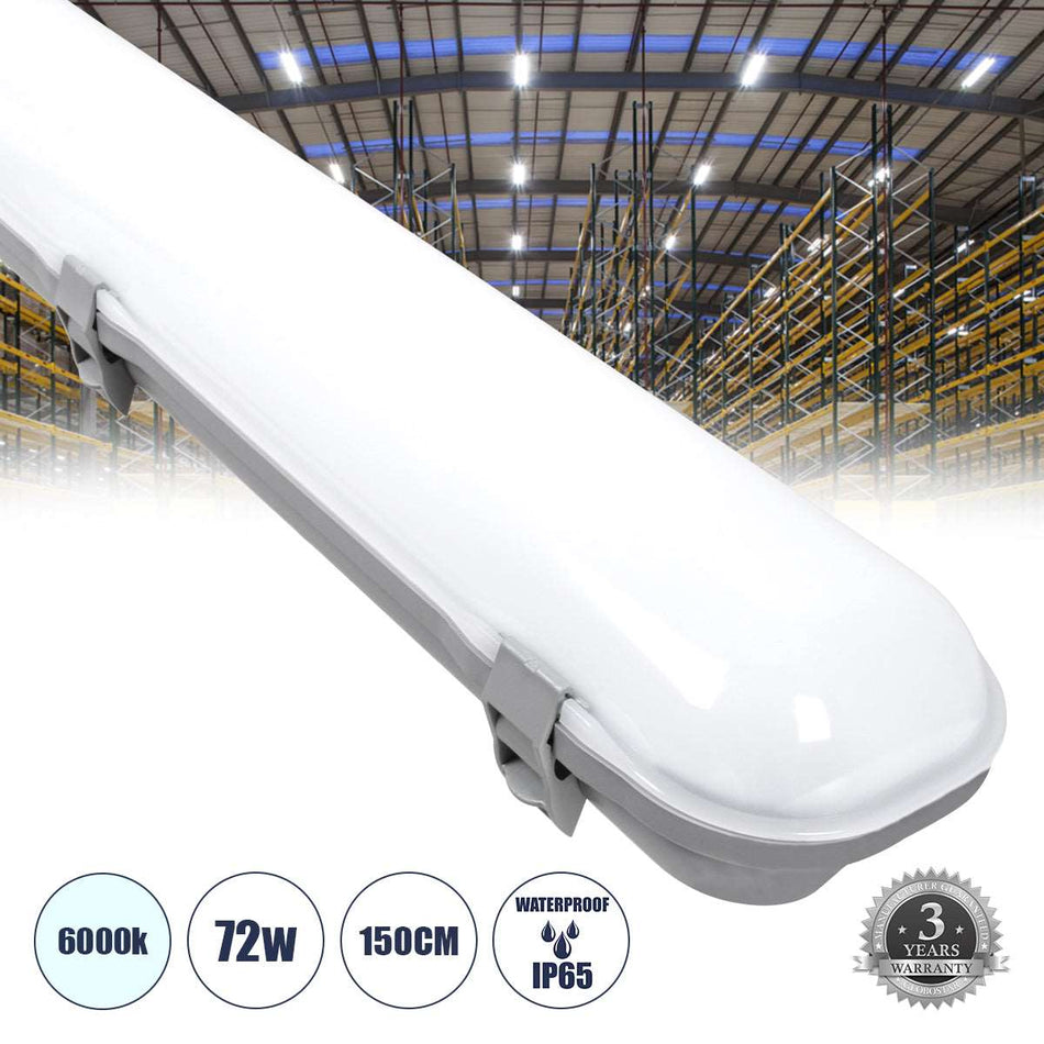 60176 LED Γραμμικό Βιομηχανικό Φωτιστικό Tri-Proof 150cm 72W 8449lm 120° AC 220-240V Αδιάβροχο IP65 Μ150 x Π10,5x Υ8cm Ψυχρό Λευκό 6000K - 3 Χρόνια Εγγύηση