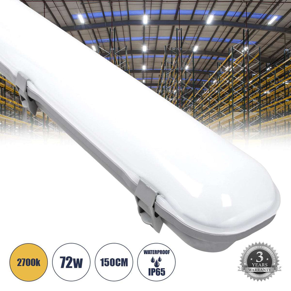 60178 LED Γραμμικό Βιομηχανικό Φωτιστικό Tri-Proof 150cm 72W 8162lm 120° AC 220-240V Αδιάβροχο IP65 Μ150 x Π10,5 x Υ8cm Θερμό Λευκό 2700K - 3 Χρόνια Εγγύηση