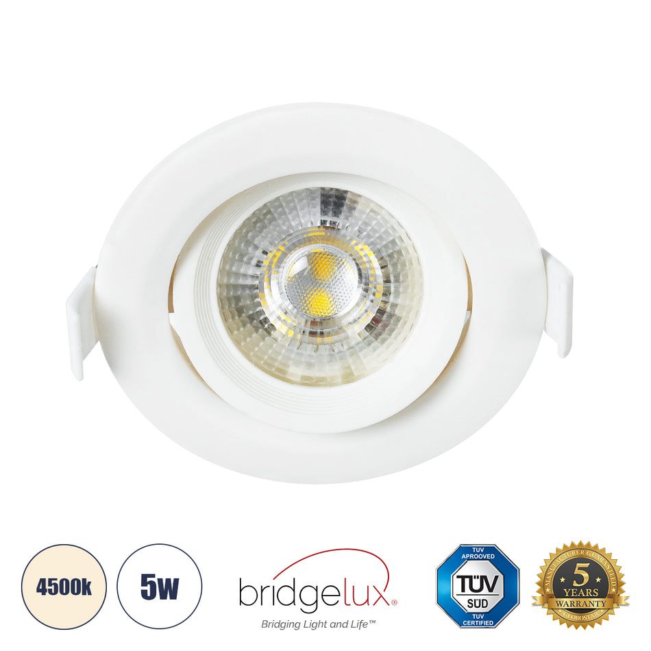 GLOBOSTAR® DE VALERA 60183 Χωνευτό Κινούμενο Downlight Σποτ LED 5W 485lm 60° AC 220-240V IP20 Φυσικό Λευκό 4500K - Bridgelux SMD Chip & TÜV SÜD Driver - Λευκό Ματ - Μ9 x Π9 x Υ4cm / Q8cm - 3 Χρόνια Εγγύηση