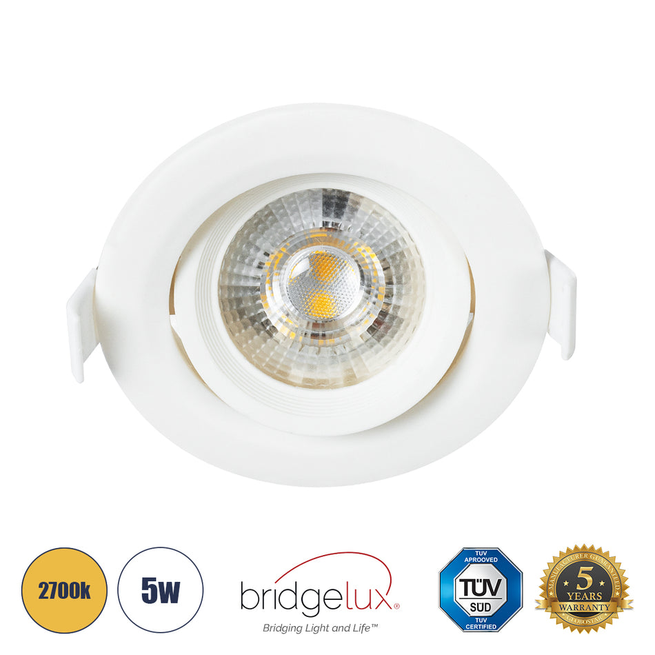 GLOBOSTAR® DE VALERA 60184 Χωνευτό Κινούμενο Downlight Σποτ LED 5W 470lm 60° AC 220-240V IP20 Θερμό Λευκό 2700K - Bridgelux SMD Chip & TÜV SÜD Driver - Λευκό Ματ - Μ9 x Π9 x Υ4cm / Q8cm - 3 Χρόνια Εγγύηση