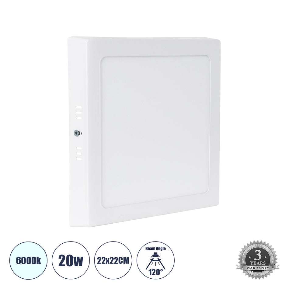 GLOBOSTAR® PANELO 60203 Panel Οροφής LED 20W 2000lm 120° AC 220-240V IP20 Ψυχρό Λευκό 6000K - Lumileds SMD Chip & TÜV SÜD Driver - Λευκό Γαλακτερό - Μ22 x Π22 x Υ3cm / Q20 x 20cm - 3 Χρόνια Εγγύηση