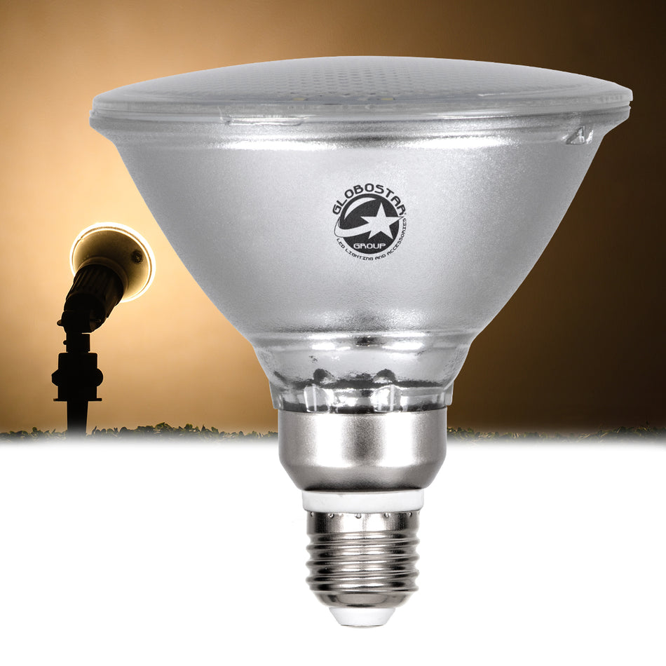 GLOBOSTAR® GARDENPAR 60228 Σποτ E27 PAR38 Σκληρού Υάλου LED 18W 1800lm 60° AC 220-240V Αδιάβροχο IP65 Θερμό Λευκό 2700K - Lumileds SMD Chip - Μ12 x Π12 x Υ13cm - 3 Χρόνια Εγγύηση