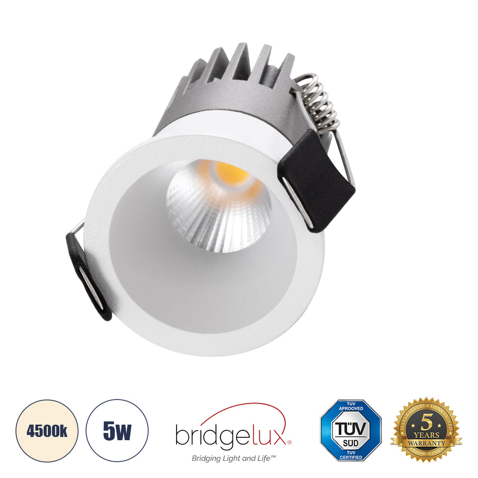 GLOBOSTAR® MICRO-S 60236 Χωνευτό Downlight Σποτ LED 5W 650lm 38° AC 220-240V IP20 Φυσικό Λευκό 4500K - Bridgelux COB Chip & TÜV SÜD Driver - Λευκό Ματ - Μ4 x Π4 x Υ5.9cm / Q3.5cm - 5 Χρόνια Εγγύηση
