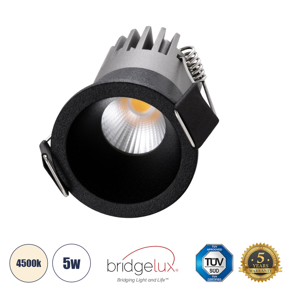 GLOBOSTAR® MICRO-S 60238 Χωνευτό Downlight Σποτ LED 5W 650lm 38° AC 220-240V IP20 Φυσικό Λευκό 4500K - Bridgelux COB Chip & TÜV SÜD Driver - Μαύρο Ματ - Μ4 x Π4 x Υ5.9cm / Q3.5cm - 5 Χρόνια Εγγύηση