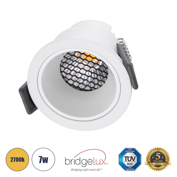 PLUTO-S 60249 Χωνευτό LED Spot Downlight TrimLess Φ6.4cm 7W 875lm 38° AC 220-240V IP20 - Στρόγγυλο - Λευκό & Anti-Glare HoneyComb - Θερμό Λευκό 2700K - Bridgelux COB - 5 Years Warranty