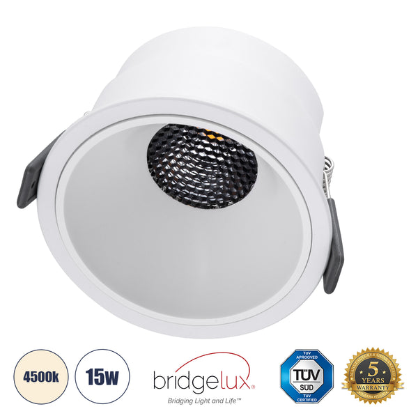 PLUTO-B 60260 Χωνευτό LED Spot Downlight TrimLess Φ10.4cm 15W 1950lm 38° AC 220-240V IP20 - Στρόγγυλο - Λευκό & Anti-Glare HoneyComb - Φυσικό Λευκό 4500K - Bridgelux COB - 5 Years Warranty