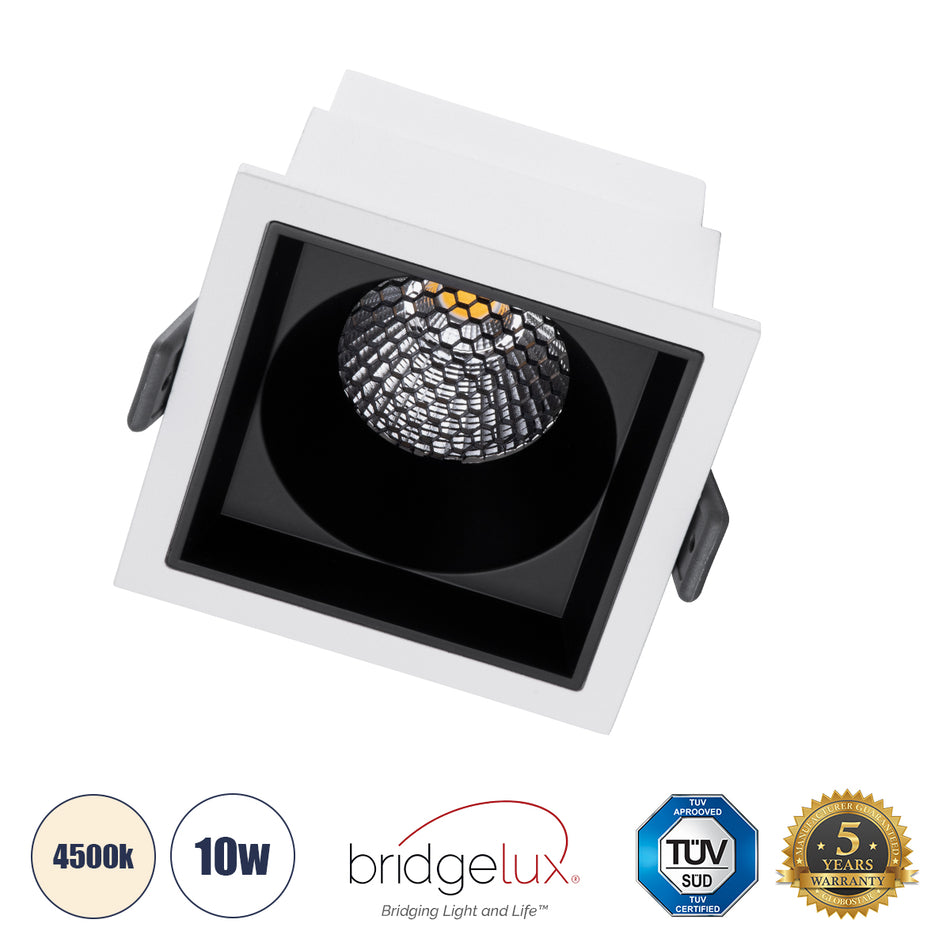 GLOBOSTAR® PLUTO-M 60270 Χωνευτό Downlight Σποτ με Honeycomb Anti Glare Reflector LED 10W 1300lm 38° AC 220-240V IP20 Φυσικό Λευκό 4500K - Bridgelux COB Chip & TÜV SÜD Driver - Λευκό & Μαύρο Ματ - Μ8.4 x Π8.4 x Υ5.9cm / Q7.5 x 7.5cm - 5 Χρόνια Εγγύηση
