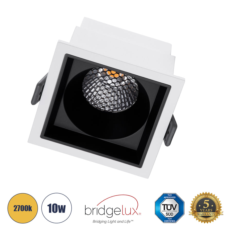 GLOBOSTAR® PLUTO-M 60271 Χωνευτό Downlight Σποτ με Honeycomb Anti Glare Reflector LED 10W 1250lm 38° AC 220-240V IP20 Θερμό Λευκό 2700K - Bridgelux COB Chip & TÜV SÜD Driver - Λευκό & Μαύρο Ματ - Μ8.4 x Π8.4 x Υ5.9cm / Q7.5 x 7.5cm - 5 Χρόνια Εγγύηση