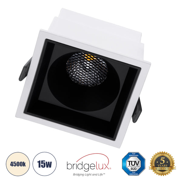 PLUTO-B 60276 Χωνευτό LED Spot Downlight TrimLess Μ10.4xΠ10.4cm 15W 1950lm 38° AC 220-240V IP20 Anti-Glare HoneyComb - Φυσικό Λευκό 4500K - Bridgelux COB - 5 Years Warranty