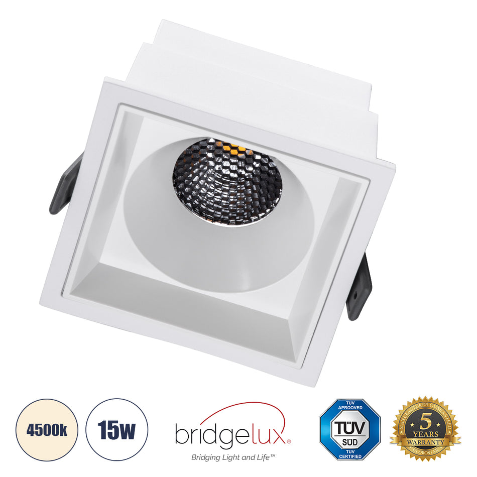 GLOBOSTAR® PLUTO-B 60278 Χωνευτό Downlight Σποτ με Honeycomb Anti Glare Reflector LED 15W 1950lm 38° AC 220-240V IP20 Φυσικό Λευκό 4500K - Bridgelux COB Chip & TÜV SÜD Driver - Λευκό Ματ - Μ10.4 x Π10.4 x Υ6.5cm / Q9.5 x 9.5cm - 5 Χρόνια Εγγύηση