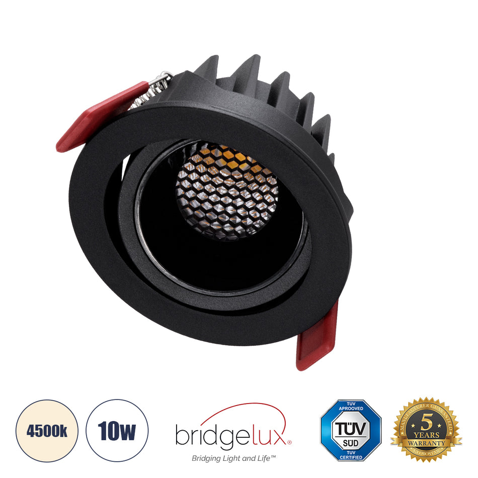 GLOBOSTAR® LEO-R 60286 Χωνευτό Κινούμενο Downlight Σποτ με Honeycomb Anti Glare Reflector LED 10W 1300lm 38° AC 220-240V IP20 Φυσικό Λευκό 4500K - Bridgelux COB Chip & TÜV SÜD Driver - Μαύρο Ματ - Μ8.5 x Π8.5 x Υ6.6cm / Q7.5cm - 5 Χρόνια Εγγύηση