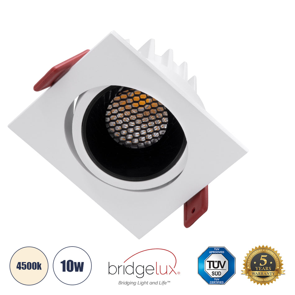 GLOBOSTAR® LEO-SQ 60288 Χωνευτό Κινούμενο Downlight Σποτ με Honeycomb Anti Glare Reflector LED 10W 1300lm 38° AC 220-240V IP20 Φυσικό Λευκό 4500K - Bridgelux COB Chip & TÜV SÜD Driver - Λευκό & Μαύρο Ματ - Μ8.5 x Π8.5 x Υ6.6cm / Q7.5 x 7.5cm - 5 Χρόνια...