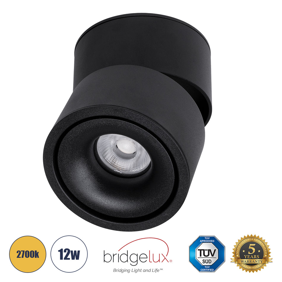 OMEGA-S 60301 Κινούμενο Downlight Σποτ LED 12W 1500lm 36°  IP20 Θερμό Λευκό 2700K - Bridgelux COB Chip & TÜV SÜD Driver - Μαύρο Ματ - Μ10 x Π10 x Υ10.5cm - 5 Χρόνια Εγγύηση