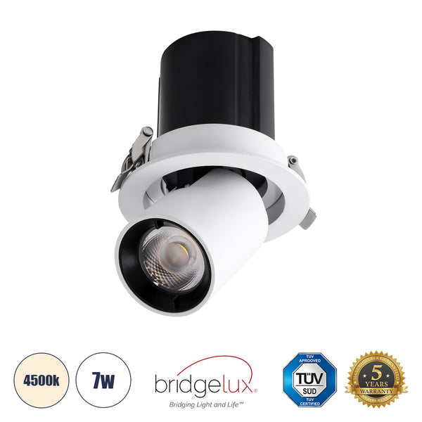 VIRGO-S 60302 Χωνευτό LED Spot Downlight TrimLess Φ9cm 7W 910lm 36° AC 220-240V IP20 - Στρόγγυλο - Λευκό με Μαύρο Κάτοπτρο - Φυσικό Λευκό 4500K - Bridgelux COB - 5 Years Warranty