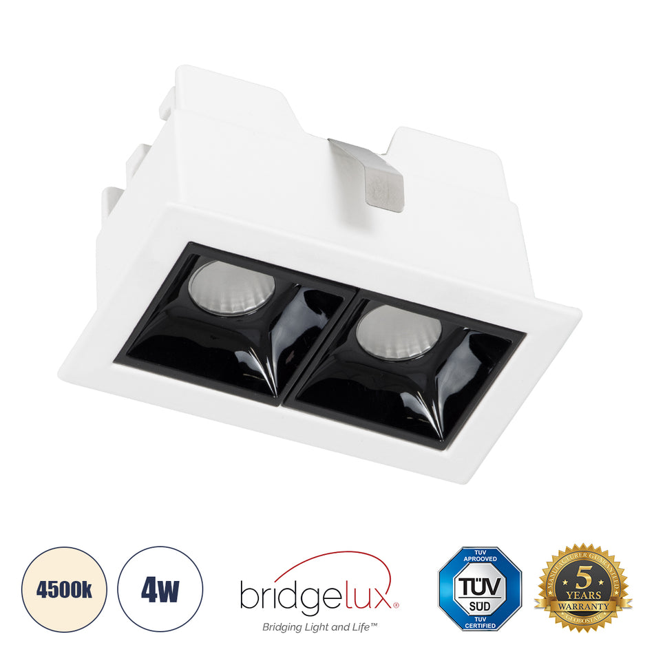GLOBOSTAR® LUMINAR 60316 Χωνευτό Downlight Σποτ LED 4W 560lm 36° AC 220-240V IP20 Φυσικό Λευκό 4500K - Osram SMD Chip & TÜV SÜD Driver - Λευκό & Μαύρο Ματ - Μ7.5 x Π4.3 x Υ4.5cm / Q6.5 x 3.5cm - 5 Χρόνια Εγγύηση