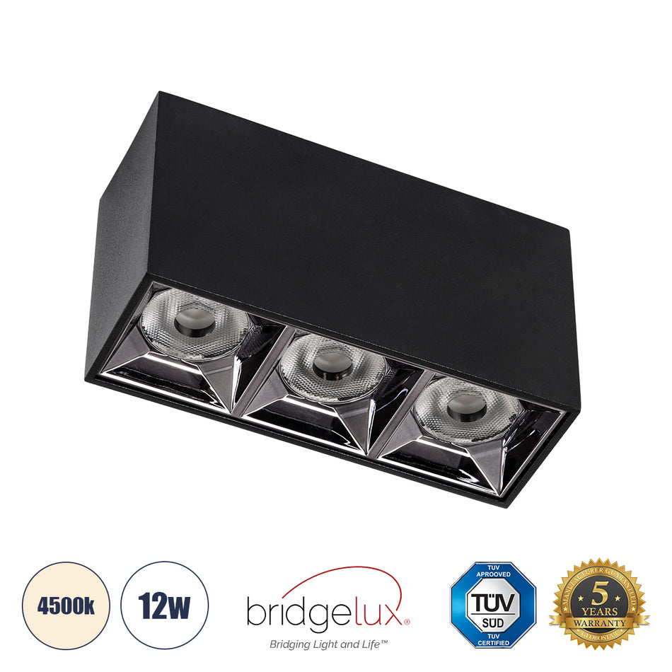 GLOBOSTAR® LUMINAR 60324 Downlight Σποτ LED 12W 1680lm 36° AC 220-240V IP20 Φυσικό Λευκό 4500K - Osram SMD Chip & TÜV SÜD Driver - Μαύρο Ματ - Μ11.8 x Π4.2 x Υ6.6cm - 5 Χρόνια Εγγύηση