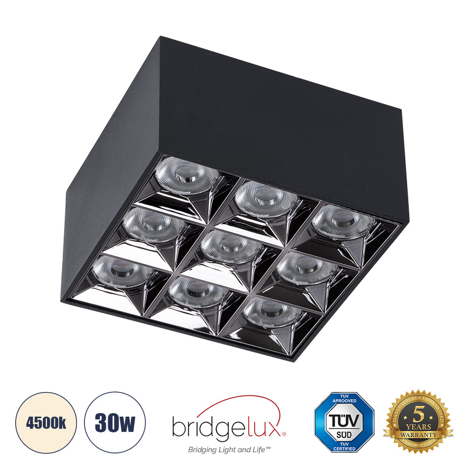 GLOBOSTAR® LUMINAR 60336 Downlight Σποτ LED 30W 4200lm 36° AC 220-240V IP20 Φυσικό Λευκό 4500K - Osram SMD Chip & TÜV SÜD Driver - Μαύρο Ματ - Μ12 x Π12 x Υ6.6cm - 5 Χρόνια Εγγύηση