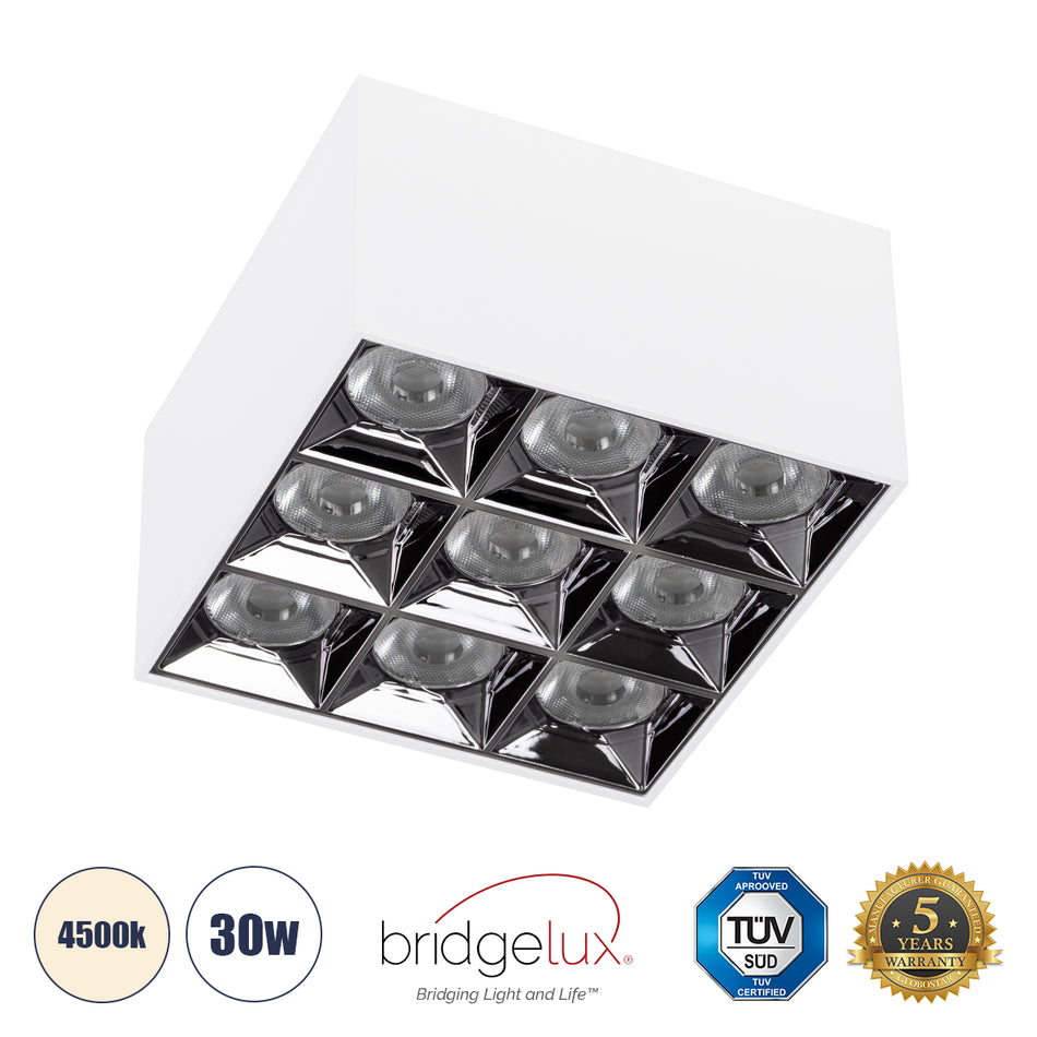 GLOBOSTAR® LUMINAR 60338 Downlight Σποτ LED 30W 4200lm 36° AC 220-240V IP20 Φυσικό Λευκό 4500K - Osram SMD Chip & TÜV SÜD Driver - Λευκό Ματ - Μ12 x Π12 x Υ6.6cm - 5 Χρόνια Εγγύηση