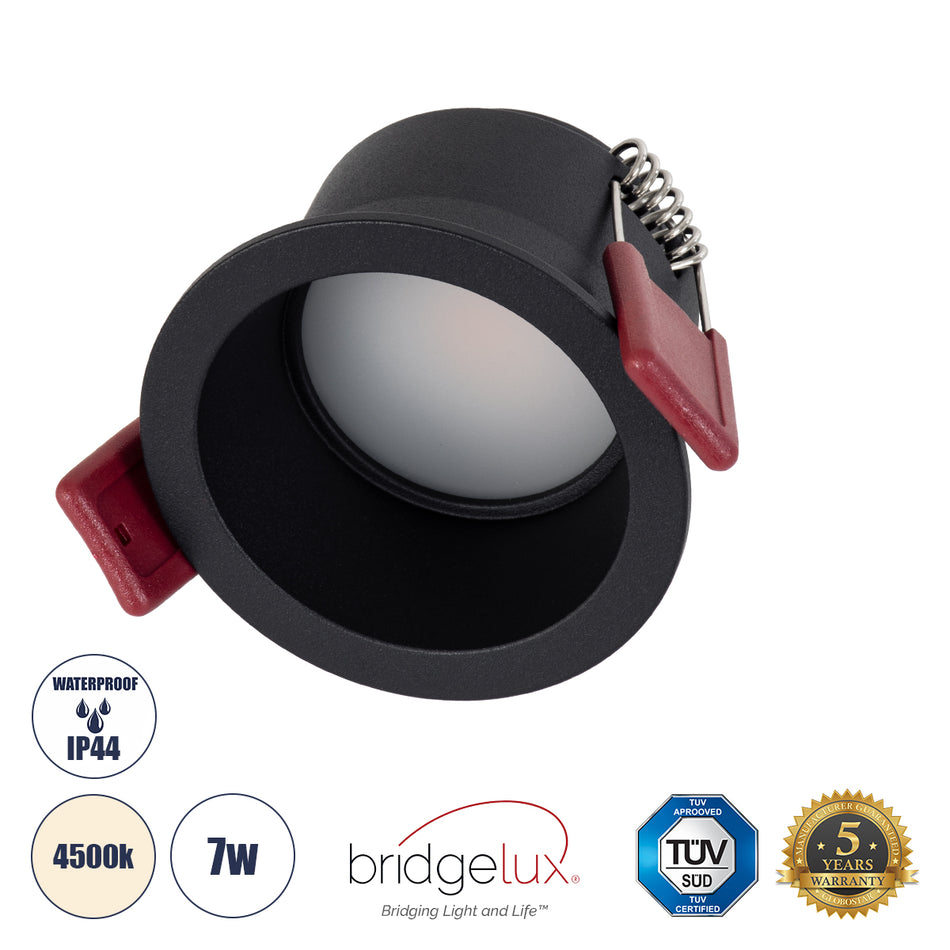 GLOBOSTAR® IP 60342 Χωνευτό Downlight Σποτ Μπάνιου & WC LED 7W 750lm 45° AC 220-240V Αδιάβροχο IP44 Φυσικό Λευκό 4500K - Lumileds SMD Chip & TÜV SÜD Driver - Μαύρο Ματ - Μ6.6 x Π6.6 x Υ5.3cm / Q5.5cm - 5 Χρόνια Εγγύηση