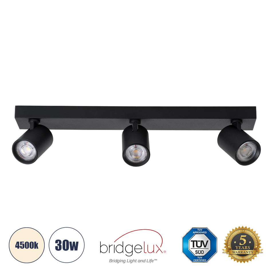 GLOBOSTAR® LEONARDO 60348 Μοντέρνο Φωτιστικό Οροφής LED 30W 3600lm 60° AC 220-240V IP20 Φυσικό Λευκό 4500K - Bridgelux COB - Μαύρο - Μ52 x Π7 x Υ11.8cm - 5 Χρόνια Εγγύηση