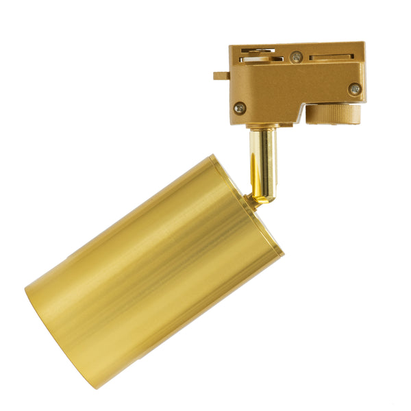 LEO beweglicher runder Aluminium-Schienenstrahler mit Lampe GU10, AC 220–240 V, IP20, Φ6 x H19 cm – 2 Linien – Gold-Platin – 5 Jahre Garantie