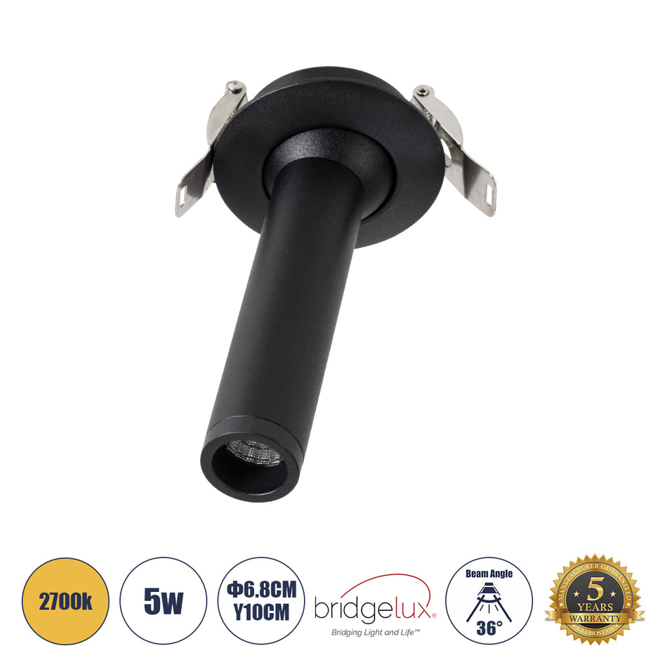 DALE 60371 Χωνευτό Κινούμενο Downlight Σποτ LED 5W 500lm 36°  IP20 Θερμό Λευκό 2700K - Bridgelux COB Chip & TÜV SÜD Driver - Μαύρο Ματ - Μ6.4 x Π6.4 x Υ10cm / Q5.5cm - 5 Χρόνια Εγγύηση