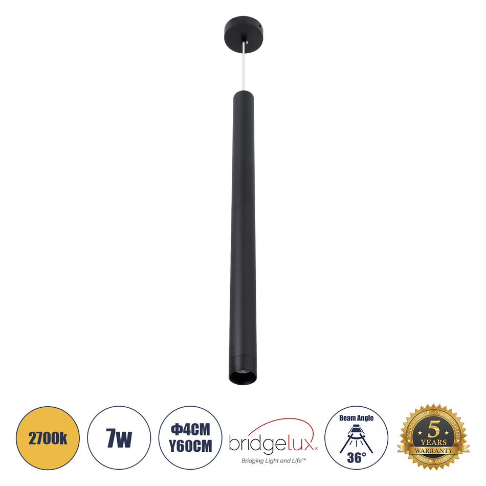 kelvo® CANAL 60376 Μοντέρνο Κρεμαστό Φωτιστικό Οροφής LED 7W 700lm 36° AC 220-240V IP20 Θερμό Λευκό 2700K - Bridgelux COB Chip & TÜV SÜD Driver - Μαύρο Ματ - Μ4 x Π4 x Υ60cm - 5 Χρόνια Εγγύηση