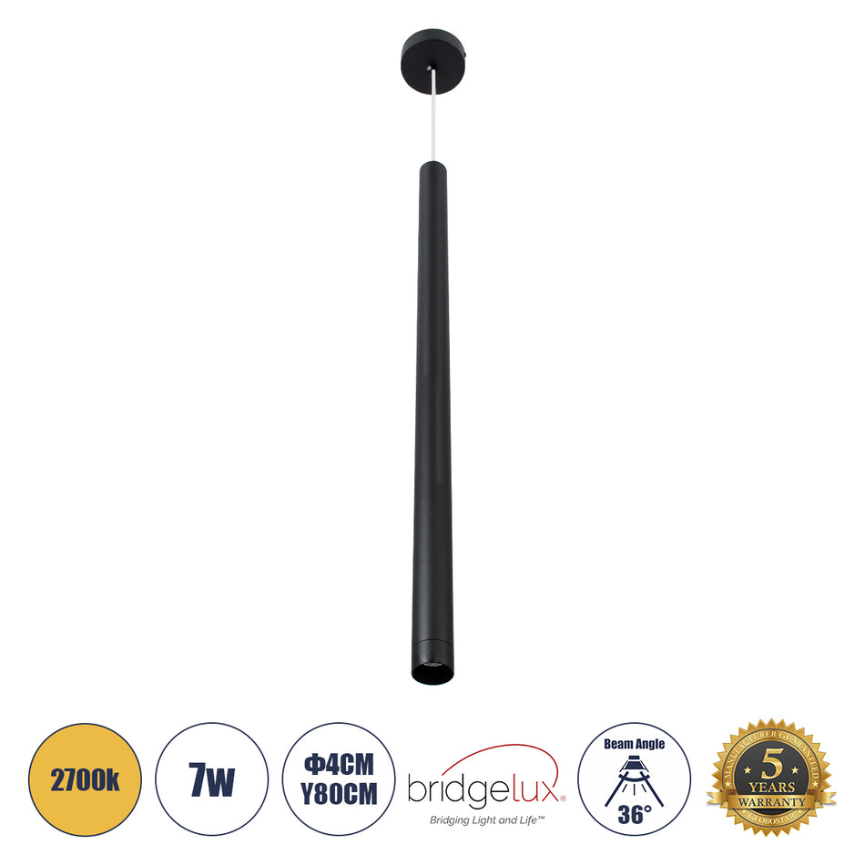 kelvo® CANAL 60377 Μοντέρνο Κρεμαστό Φωτιστικό Οροφής LED 7W 700lm 36° AC 220-240V IP20 Θερμό Λευκό 2700K - Bridgelux COB Chip & TÜV SÜD Driver - Μαύρο Ματ - Μ4 x Π4 x Υ80cm - 5 Χρόνια Εγγύηση