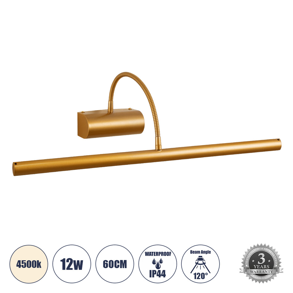 GLOBOSTAR® TROIS 60439 Μοντέρνο Φωτιστικό Τοίχου - Απλίκα Καθρέπτη Μπάνιου LED 12W 1400lm 120° AC 220-240V IP44 Φυσικό Λευκό 4500K - Lumileds SMD Chip & TÜV SÜD Driver - Χάλκινο - Μ60 x Π24 x Υ18cm - 3 Χρόνια Εγγύηση