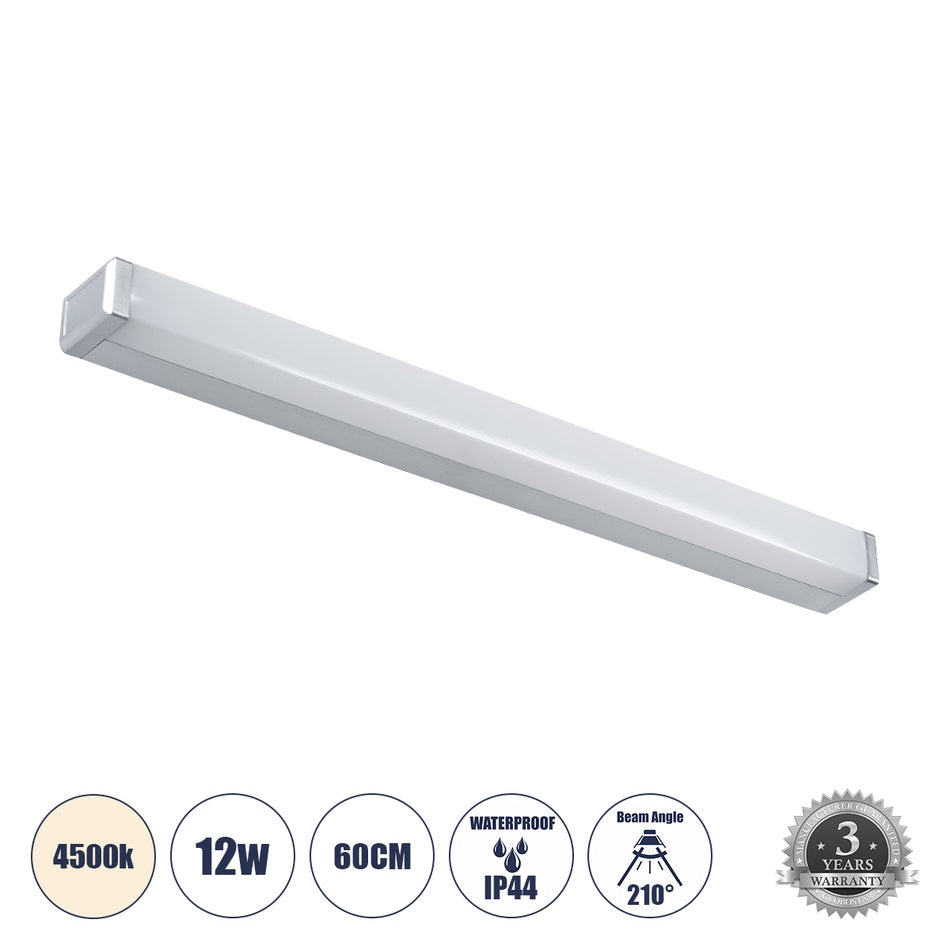 GLOBOSTAR® RENATA 60442 Μοντέρνο Φωτιστικό Τοίχου - Απλίκα Καθρέπτη Μπάνιου LED 12W 1400lm 180° AC 220-240V IP44 Φυσικό Λευκό 4500K - Lumileds SMD Chip & TÜV SÜD Driver - Νίκελ Χρώμιο - Μ60 x Π4 x Υ5.5cm - 3 Χρόνια Εγγύηση