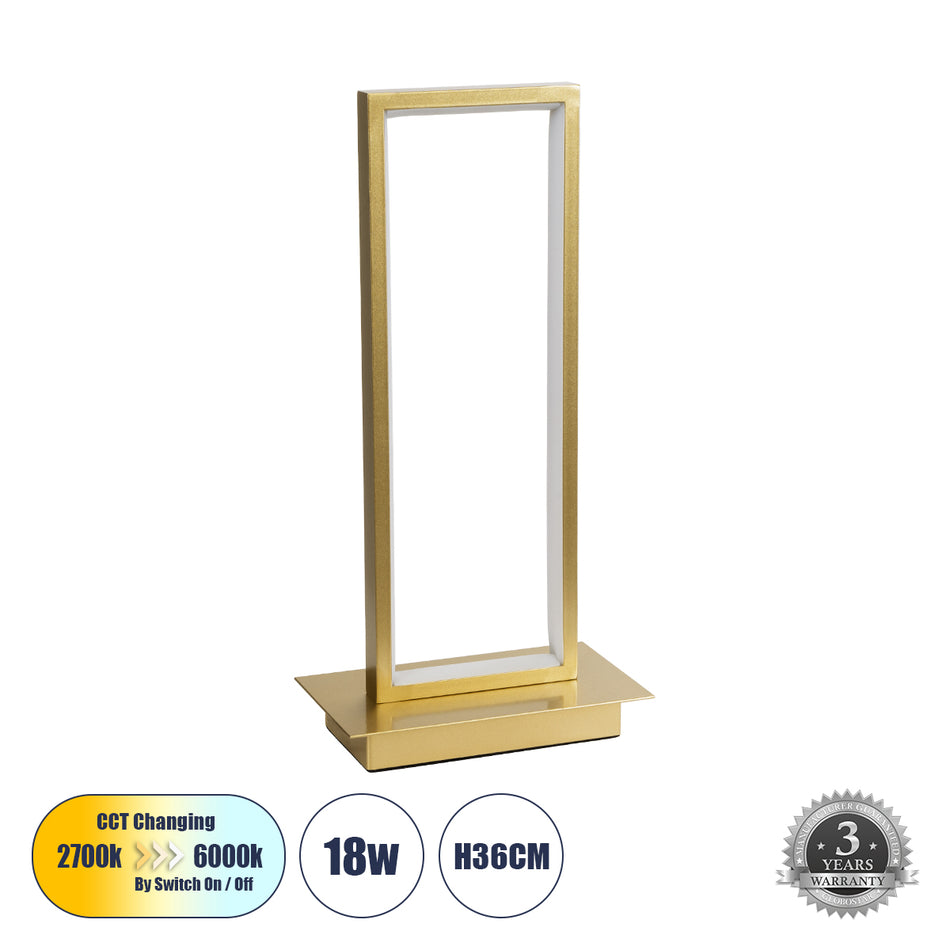 GLOBOSTAR® CORNELIE 60462 Μοντέρνο Επιτραπέζιο Φωτιστικό LED CCT 18W 1980lm 200° AC 220-240V IP20 Ρυθμιζόμενο Λευκό CCT με On/Off 2700K/4500K/6000K - Lumileds SMD Chip - Χρυσό - Μ18 x Π10 x Υ36cm - 3 Χρόνια Εγγύηση
