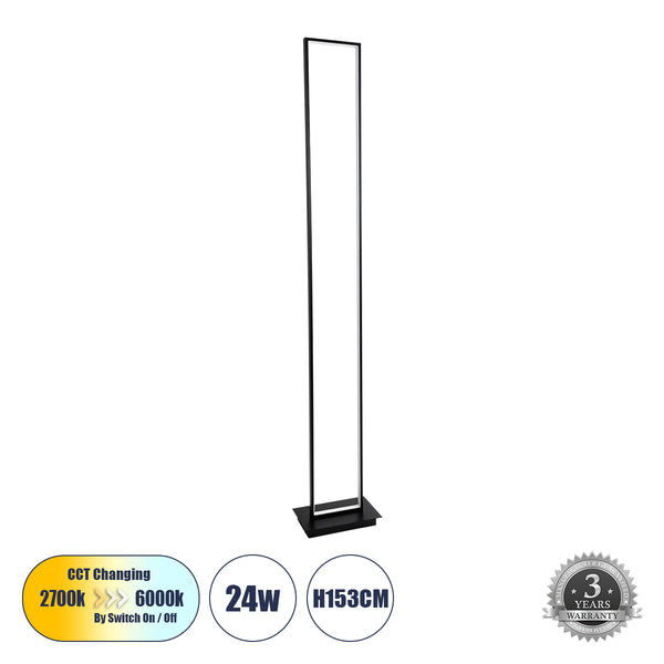 CORNELIE 60463 Επιδαπέδιο Φωτιστικό LED CCT 24W 2640lm 200° AC 220-240V - Εναλλαγή Φωτισμού μέσω Διακόπτη On/Off All In One Ψυχρό 6000k+Φυσικό 4500k+Θερμό 2700k Μ26 x Π16 x Υ153cm - Μαύρο - 3 Χρόνια Εγγύηση