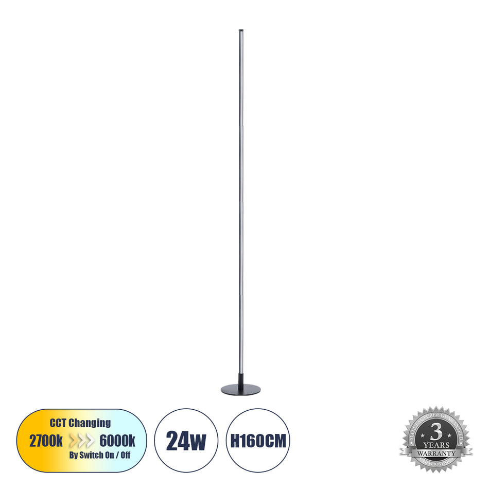 GLOBOSTAR® DALUMA 60470 Μοντέρνο Επιτραπέζιο Φωτιστικό LED 24W 2640lm 200° AC 220-240V IP20 Ρυθμιζόμενο Λευκό CCT με On/Off 2700K/4500K/6000K - Lumileds SMD Chip - Μαύρο - Μ18 x Π18 x Υ160cm - 3 Χρόνια Εγγύηση