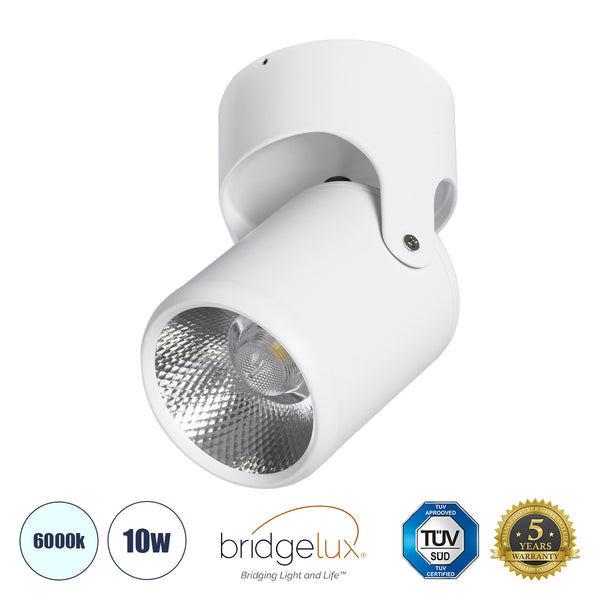 DETRONIC 60500 Επιφανειακό Κινούμενο Spot Downlight LED 10W 1350lm 24° AC 220-240V IP20 Φ9cm x Υ16cm - Στρόγγυλο - Λευκό - Ψυχρό Λευκό 6000K - Bridgelux COB - TÜV Certified Driver - 5 Χρόνια Εγγύηση