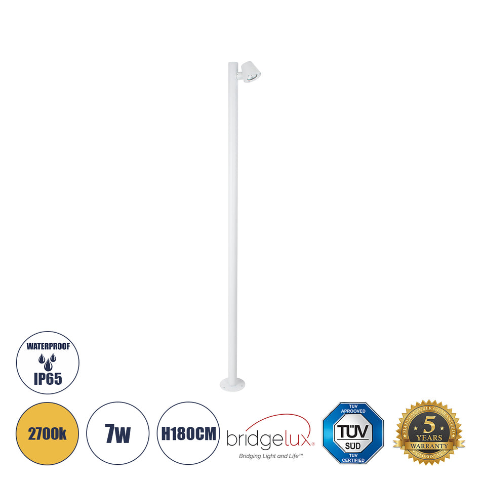 GloboStar® GARDENIA 60509 Φωτιστικό Κήπου - Πάρκου - Πλατείας - Κολωνάκι Αρχιτεκτονικού Φωτισμού Εξωτερικού Χώρου LED 7W 700lm 60° AC220-240V Αδιάβροχο IP65 - Σώμα Αλουμινίου & Tempered Glass - Μ15 x Π18 x Υ180cm - Θερμό Λευκό 2700K - Λευκό - Bridgelux...
