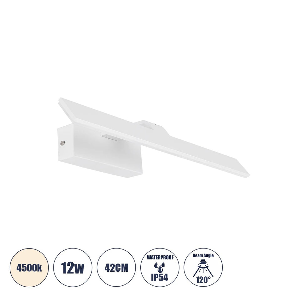GLOBOSTAR® MIRROR 60512 Μοντέρνο Φωτιστικό Τοίχου - Απλίκα Καθρέπτη Μπάνιου LED 12W 1440lm 120° AC 220-240V IP54 Φυσικό Λευκό 4500K - Lumileds SMD Chip & TÜV SÜD Driver - Λευκό Ματ - Μ42 x Π5 x Υ15cm - 2 Χρόνια Εγγύηση