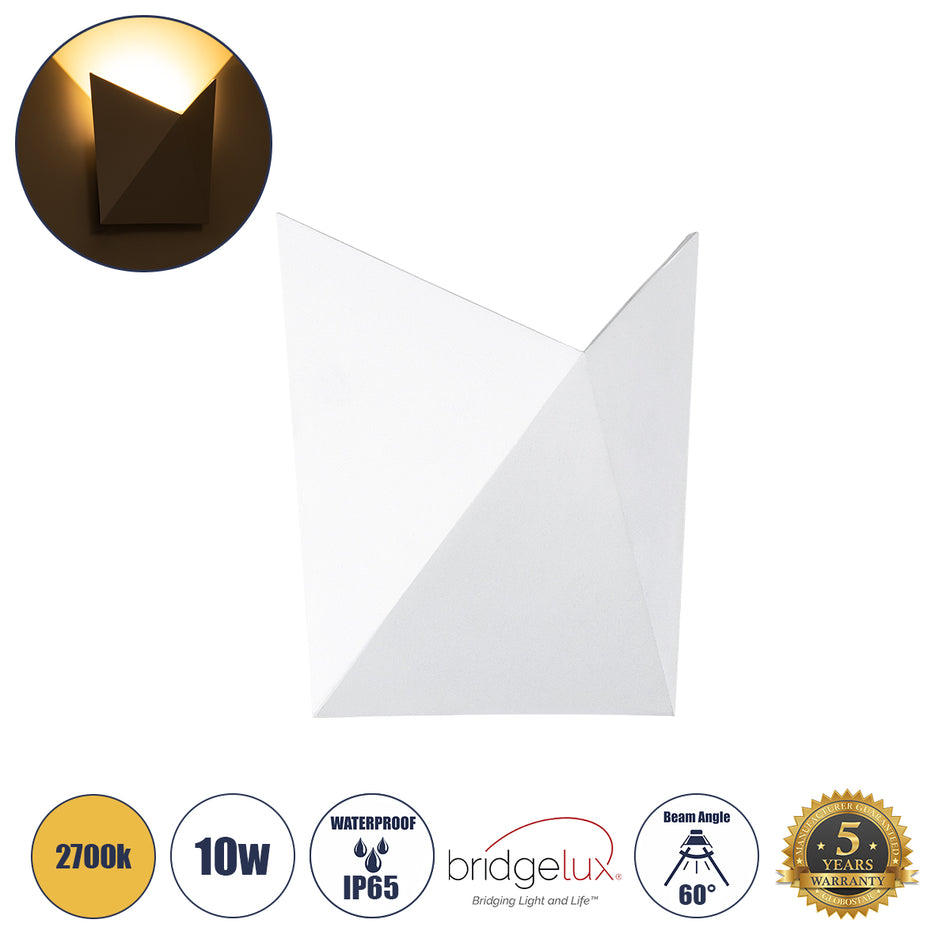 GLOBOSTAR® STEALTH 60518 Μοντέρνο Φωτιστικό Τοίχου - Απλίκα LED 10W 1000lm 60° AC 220-240V Αδιάβροχο IP65 Θερμό Λευκό 2700K - Bridgelux COB Chip & TÜV SÜD Driver - Λευκό Ματ - Μ17 x Π7.5 x Υ17cm - 5 Χρόνια Εγγύηση