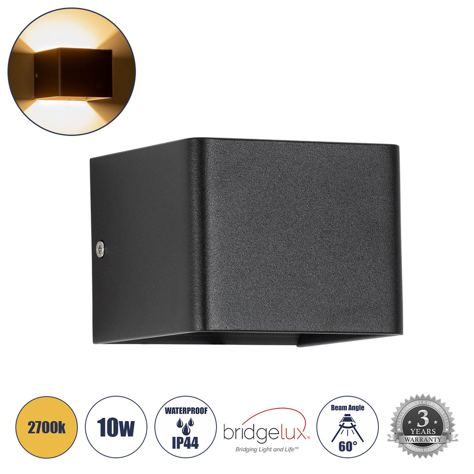 CIRCOA 60535 Μοντέρνο Φωτιστικό Τοίχου - Απλίκα LED 10W 1000lm 60°  Αδιάβροχο IP44 Θερμό Λευκό 2700K - Bridgelux COB Chip & TÜV SÜD Driver - Μαύρο Ματ - Μ10 x Π8 x Υ10cm - 5 Χρόνια Εγγύηση