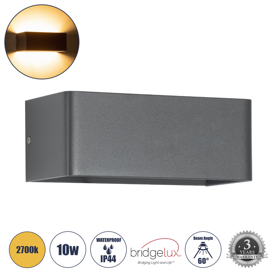 CIRCOA 60543 Moderne Wandleuchte - LED-Applikation 10W 1000lm 60° IP44 Warmweiß 2700K - Bridgelux COB Chip & TÜV SÜD Driver - Anthrazitgrau Matt - L20 x B8 x H10cm - 5 Jahre Garantie