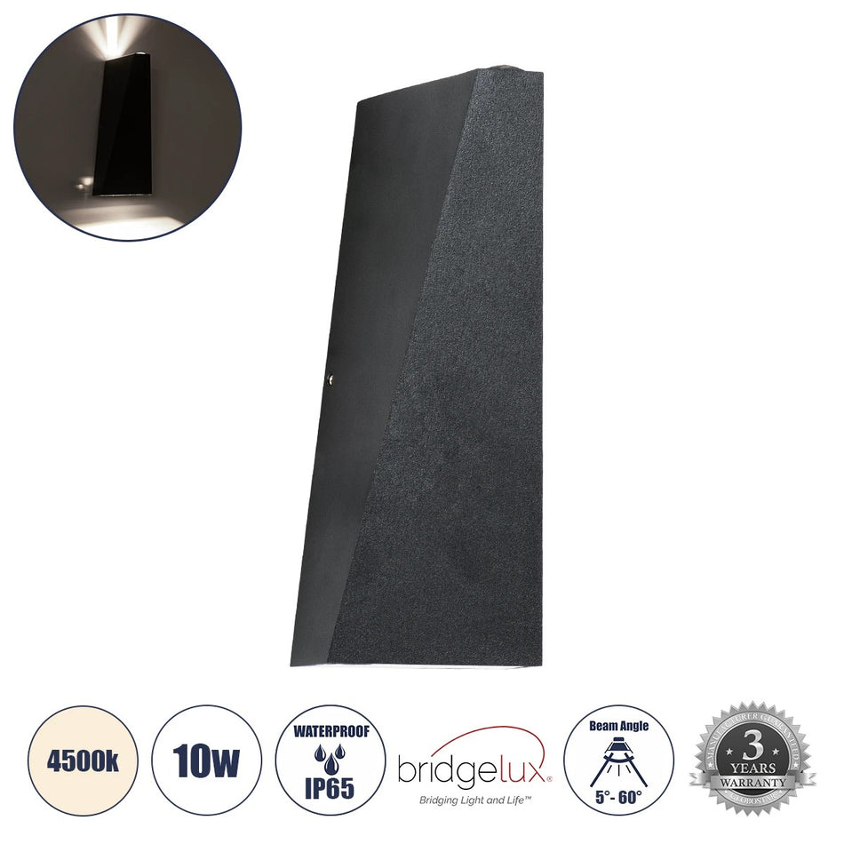 GLOBOSTAR® TRIANDE 60556 Μοντέρνο Φωτιστικό Τοίχου - Απλίκα LED 10W 1200lm 5°/60° AC 220-240V Αδιάβροχο IP65 Φυσικό Λευκό 4500K - Bridgelux COB Chip & TÜV SÜD Driver - Μαύρο Ματ - Μ8.5 x Π8.5 x Υ20cm - 5 Χρόνια Εγγύηση