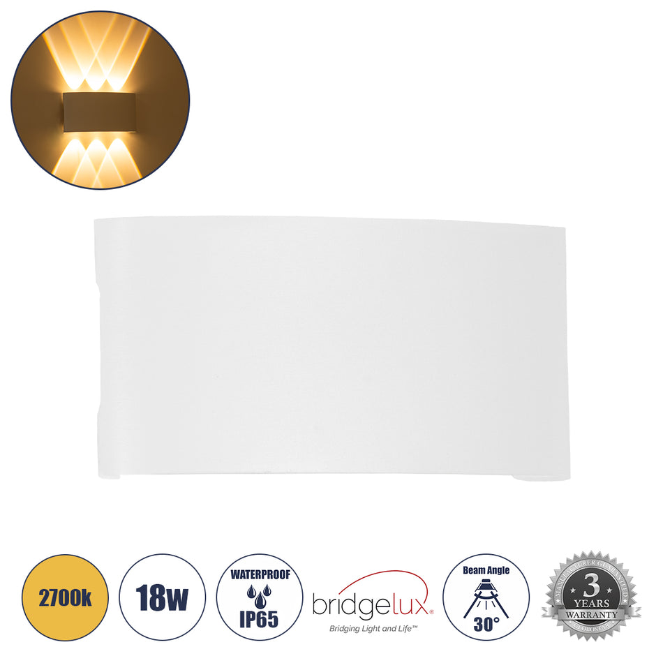 kelvo® SIXOAD 60584 Μοντέρνο Φωτιστικό Τοίχου - Απλίκα LED 18W 1800lm 30° AC 220-240V Αδιάβροχο IP65 Θερμό Λευκό 2700K - CREE XPE Chip & TÜV SÜD Driver - Λευκό Ματ - Μ17 x Π4 x Υ8cm - 5 Χρόνια Εγγύηση
