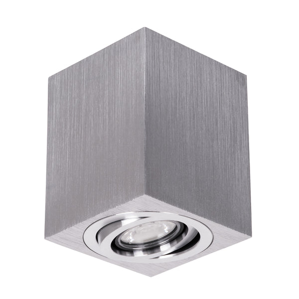 AKIRA Surface Moving Square Aluminium Spot Light mit GU10 AC 220–240 V IP44 M8 x B8 x H10 cm – gebürstetes Silber – 5 Jahre Garantie