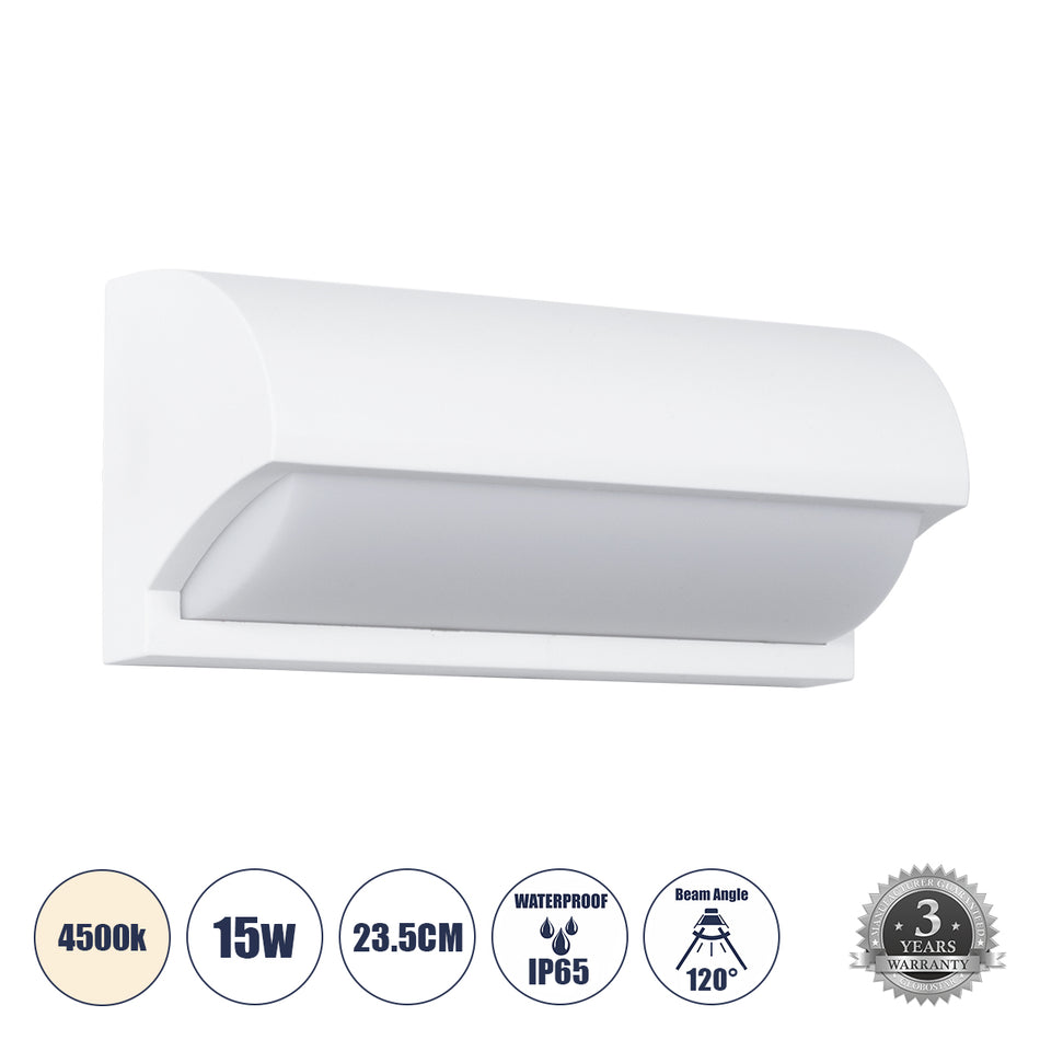 GLOBOSTAR® HORIZON 60691 Μοντέρνο Φωτιστικό Τοίχου - Απλίκα LED 15W 1575lm 120° AC 220-240V Αδιάβροχο IP65 Φυσικό Λευκό 4500K - Bridgelux SMD Chip - Λευκό Ματ - Μ23.5 x Π11 x Υ10cm - 3 Χρόνια Εγγύηση