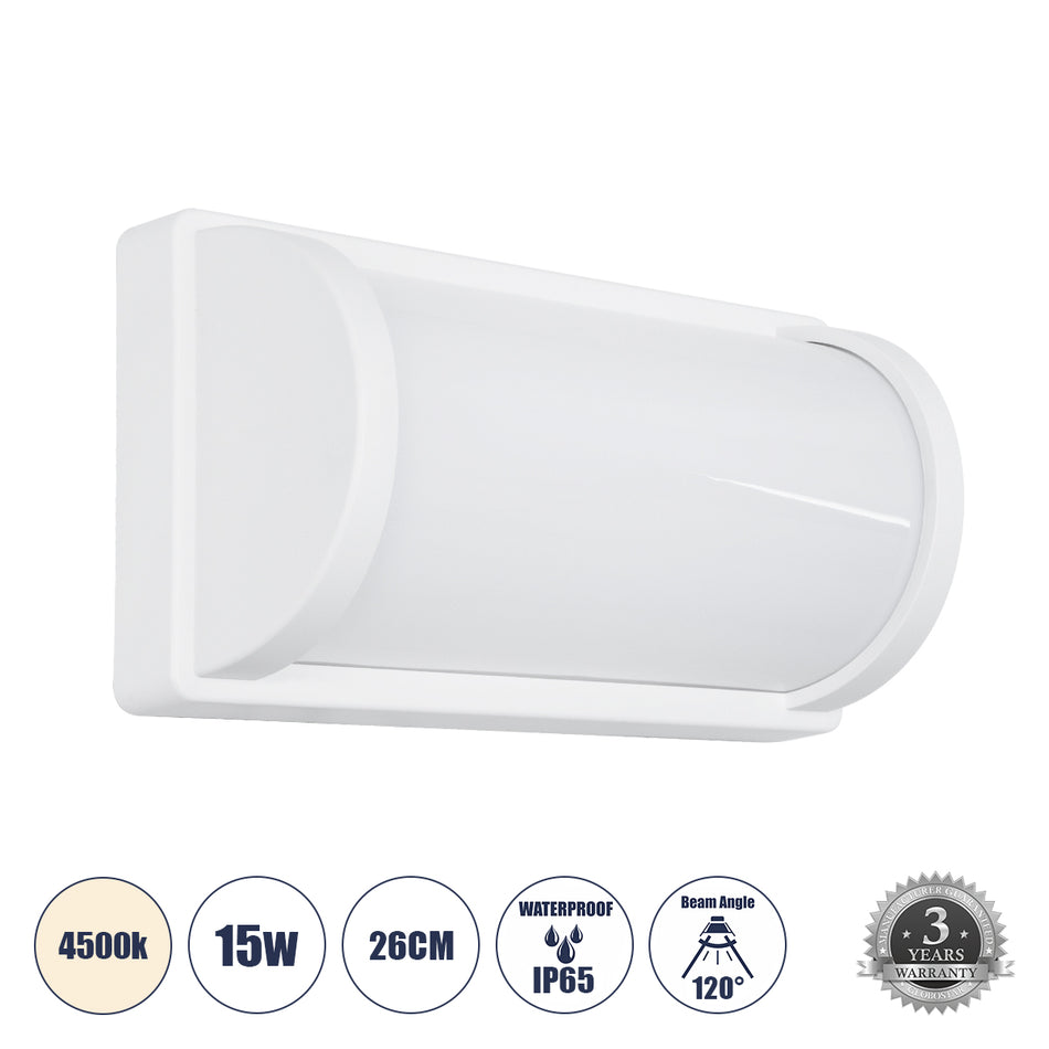 GLOBOSTAR® CELESTIAL 60694 Μοντέρνο Φωτιστικό Τοίχου - Απλίκα LED 15W 1575lm 120° AC 220-240V Αδιάβροχο IP65 Φυσικό Λευκό 4500K - Bridgelux SMD Chip - Λευκό Ματ - Μ26 x Π9 x Υ13.5cm - 3 Χρόνια Εγγύηση