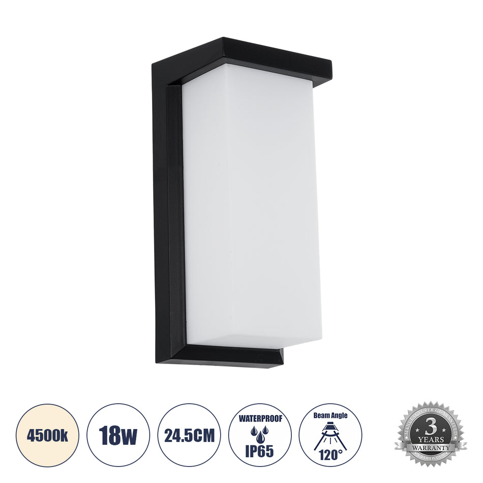 GLOBOSTAR® LOFT 60758 Μοντέρνο Φωτιστικό Τοίχου - Απλίκα LED 18W 1890lm 120° AC 220-240V Αδιάβροχο IP65 Φυσικό Λευκό 4500K - Bridgelux SMD Chip - Μαύρο Ματ - Μ24.5 x Π11 x Υ9.5cm - 3 Χρόνια Εγγύηση