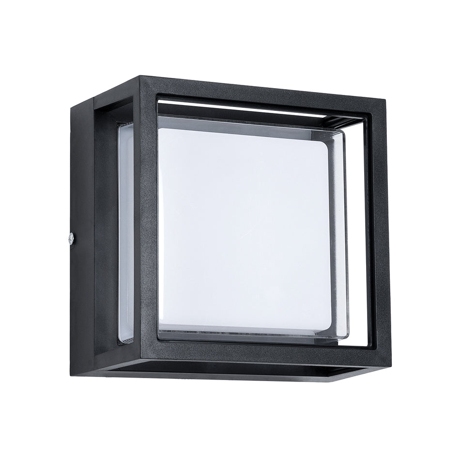 GLOBOSTAR® MAJESTIC 60773 Μοντέρνο Φωτιστικό Τοίχου - Απλίκα LED 10W 1050lm 120° AC 220-240V Αδιάβροχο IP65 Φυσικό Λευκό 4500K - Bridgelux SMD Chip - Μαύρο Ματ - Μ17 x Π17 x Υ9cm - 3 Χρόνια Εγγύηση