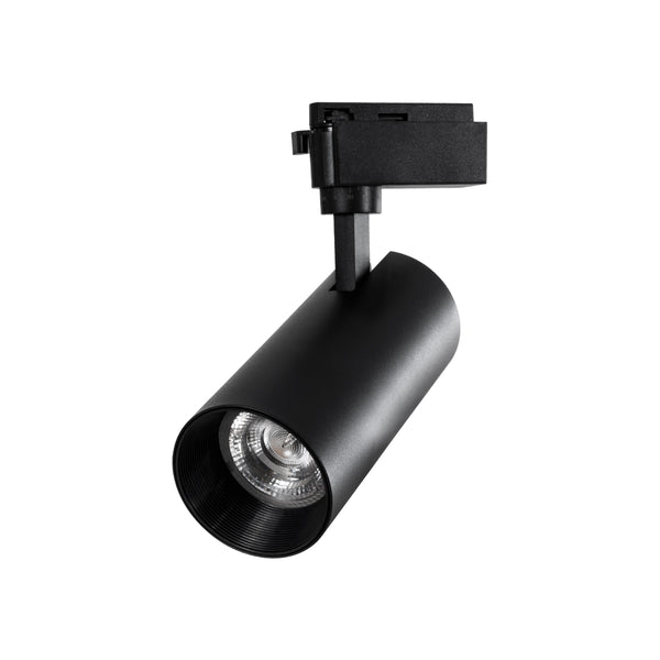 LUGANO Einphasige LED-Schienenleuchte 30 W 3900 lm 36° Acryl HQ-LINSE AC 220-240 V IP20 Φ7,5 x H22,7 cm Kaltweiß 6000 K – EUROTRACK®-System 1L+1N – Schwarz – Bridgelux-Chip – TÜV-zertifizierter Treiber – 5 Jahre Garantie