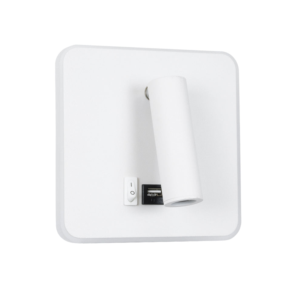 GLOBOSTAR® LADY-S 60943 Μοντέρνο Φωτιστικό Τοίχου - Απλίκα Ξενοδοχείου Reading Light με Φορτιστή USB 3A LED 6W 600lm 36° & 360° AC 220-240V IP20 Φυσικό Λευκό 4500K - Bridgelux COB Chip & TÜV SÜD Driver - Λευκό Ματ - Μ15 x Π15 x Υ7cm - 3 Χρόνια Εγγύηση