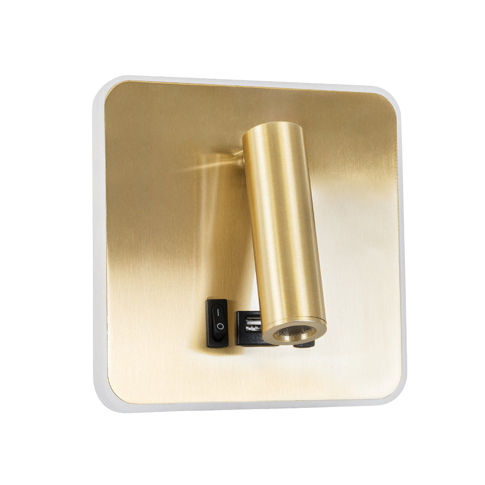 GLOBOSTAR® LADY-S 60944 Μοντέρνο Φωτιστικό Τοίχου - Απλίκα Ξενοδοχείου Reading Light με Φορτιστή USB 3A LED 6W 600lm 36° & 360° AC 220-240V IP20 Φυσικό Λευκό 4500K - Bridgelux COB Chip & TÜV SÜD Driver - Χρυσό Πλατίνα - Μ15 x Π15 x Υ7cm - 3 Χρόνια Εγγύηση